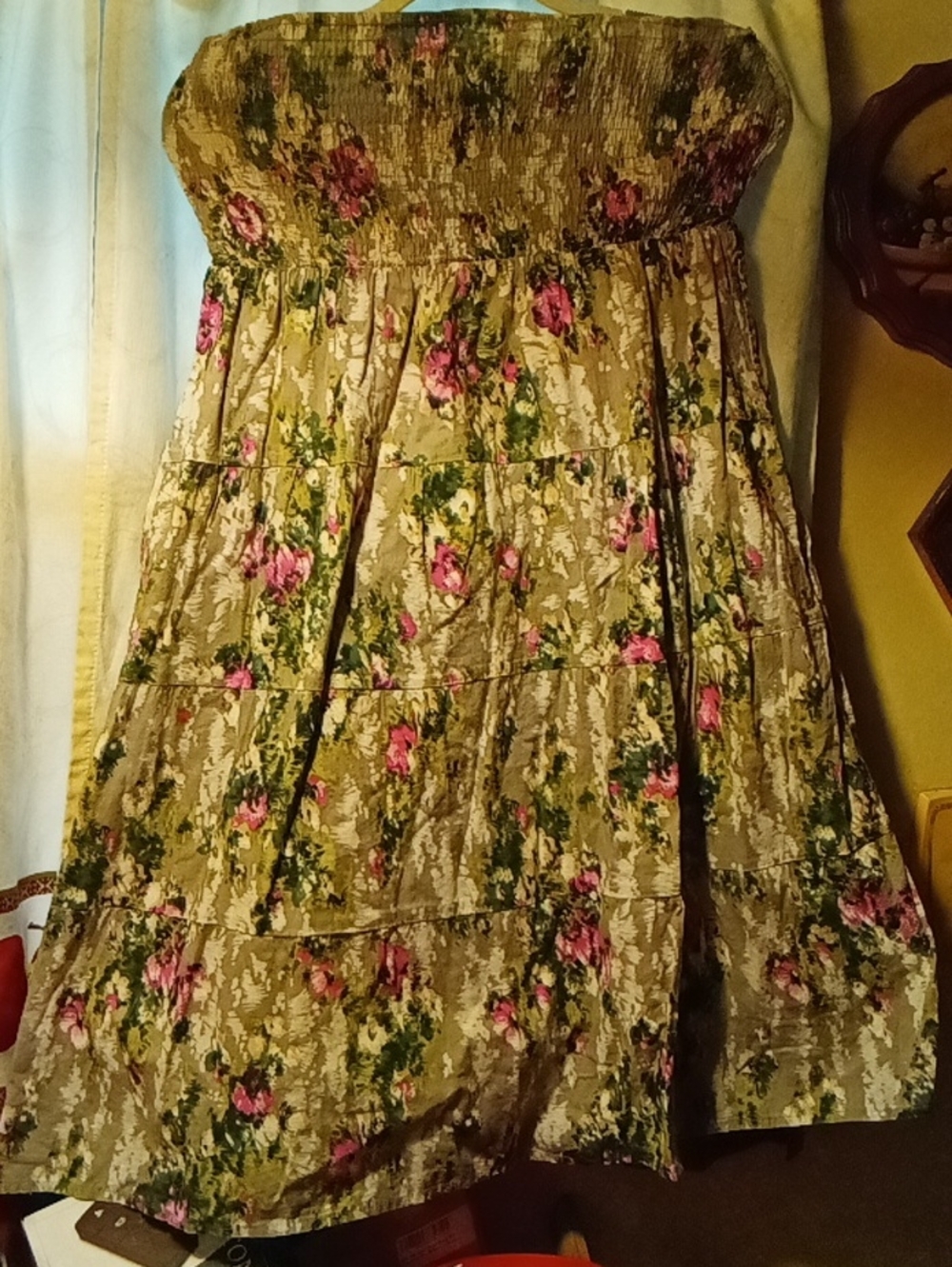Women's EMMELEE Strapless Floral Dress in Olive with Pink Rose's